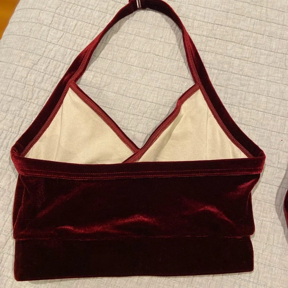 Weissman Burgundy Velvet Dance Costume Set MA Crossover Top & Ruched Skirt